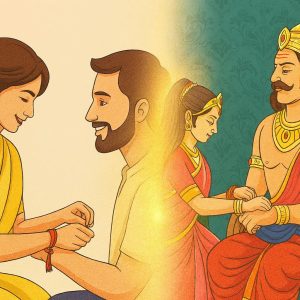 Raksha Bandhan – The Festival of Love, Purity & Divine Protection As we all geared up to celebrate the festival of Raksha bandhan, don’t you think it will be a bliss if you know the true meaning of Rakshabandhan and how the festival of Raksha bandhan started. As we all know, the month of Shravan is considered the season of devotion to Lord Shiva. In this month, the whole world seems to be filled with His presence. And on the full moon day of Shravan, we also celebrate the beautiful festival of Raksha Bandhan. But do you know how this festival began? How a brother, by giving his sister a promise of protection, became bound to her for life? Today, from our scriptures and ancient stories, we bring you the tale of Raksha Bandhan and the glory of Lord Shiva — so you can understand the true meaning of this festival. The Spiritual Essence of Raksha Bandhan Raksha Bandhan brings joy everywhere — the loving bond between sister and brother, the decorated markets, the sweet shops, the festive mood in families. Some celebrate with prayers and rituals, while others focus on gifts and traditions. But it’s important to remember — this festival is not just a yearly ritual. Its true purpose is deep and powerful — it strengthens relationships and inspires purity of thought, word, and action. The Question of Protection Who protects whom? Is it only that a brother protects his sister? Don’t men also need protection? Raksha Bandhan’s protection is not only physical — it is the protection of purity in relationships. If the world could see each other with the sacred, respectful eyes of a brother and sister, we would truly become one global family. Self-Protection – The Deeper Vow On this day, we should also take a vow to protect ourselves — to keep away from negative thoughts, harmful words, and actions that hurt others. In ancient times, Brahmins tied the rakhi as a reminder of a vow — to live with purity and high principles for 40 days until it became a habit. This vow became a spiritual armour that protected the soul. The Origin Story – King Bali and Goddess Lakshmi Long ago, battles were fought between the Devas (gods) and the Asuras (demons). The Asuras constantly sought to gain the nectar of immortality (amrit) and rule over heaven. Among them was King Mahabali, grandson of the great devotee Prahlad. Though born in a demon family, he was righteous, generous, and a devotee of both Lord Vishnu and Lord Shiva. Through his strength and 100 great sacrifices (yajnas), he became ruler of the three worlds. The gods grew worried that if Bali obtained amrit, he would be unstoppable. They prayed to Lord Vishnu for help. Vishnu took the form of a small Brahmin boy — the Vamana avatar — and approached Bali during a grand sacrifice. He asked for three steps of land. Bali agreed, but Vamana grew into a giant form: With one step, He covered the heavens. With the second, He covered the Earth. No space was left for the third — so Bali offered his own head. Impressed by his devotion and truthfulness, Vishnu granted him a boon: Bali would one day be King of Heaven, and until then, Vishnu Himself would stay with him in the netherworld (Patal Lok). Goddess Lakshmi’s Plan Lord Vishnu’s absence saddened Goddess Lakshmi. She went to Lord Shiva for advice. Shiva said: “Bali is a man of his word. If you can bind him with a vow, he will keep it at all costs.” Lakshmi disguised herself as a maiden and went to Patal Lok with the serpent king Vasuki, who transformed into a sacred raksha thread. She tied the rakhi to Bali’s wrist, making him her brother. When Bali asked what gift she wanted, Lakshmi revealed her true form and requested Vishnu’s return. Bali gladly agreed, saying: “From today, any woman who ties a rakhi to a man, accepting him as her brother and asking for his protection, will receive it for life. This thread will be a shield against all harm.” From that day, on Shravan Purnima, sisters tie a strong raksha sutra to their brothers, and brothers become bound to protect them. The Real Celebration Raksha Bandhan is more than tying a thread. It is a bond of love, trust, purity, and divine protection — a reminder to live with respect for all, to guard our own thoughts, and to strengthen the bonds of humanity. So, on this Raksha Bandhan, let us take two vows: To protect the purity of every relationship. To protect our own soul from negativity. When we do this, we are not just keeping a tradition — we are keeping the spirit of Raksha Bandhan alive. Wishing you all a blessed and sacred Raksha Bandhan. Om Shanti.
